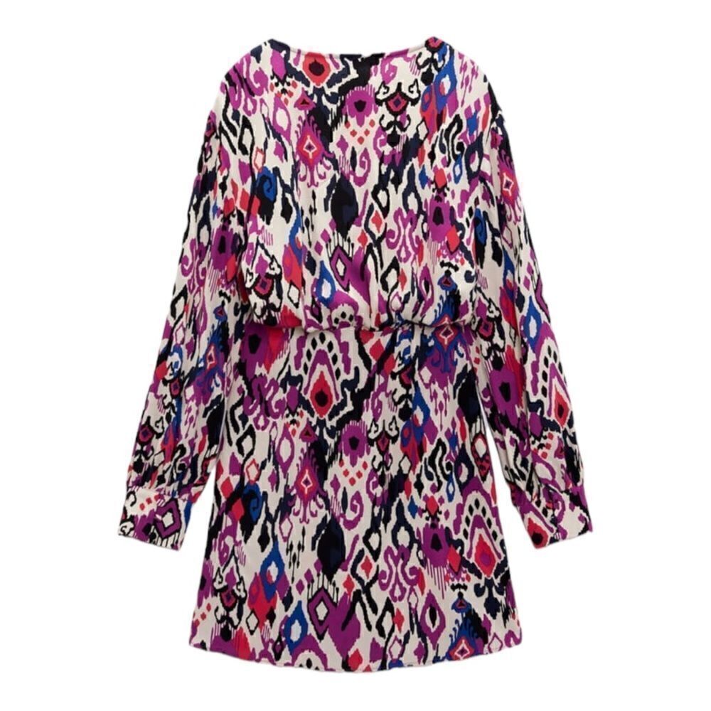 ZARA Multicolored Abstract Print Crossed Mini Dress Size M NWT 7484/075 - Picture 3 of 7